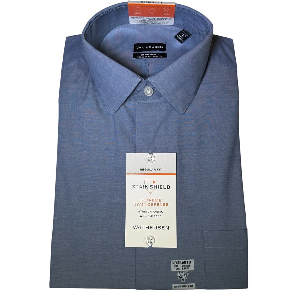 Van Heusen Men's Regular Fit Stain Shield Dress Shirt blue 15-15.5 34-35 $60